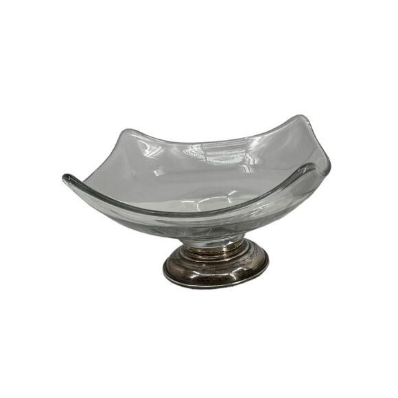 Frank M Whiting Sterling Silver Footed Base Bowl Square Glass Crystal - Picture 6 of 11